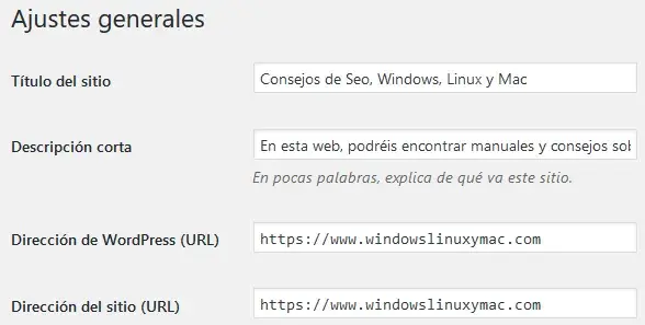 Ajustes generales